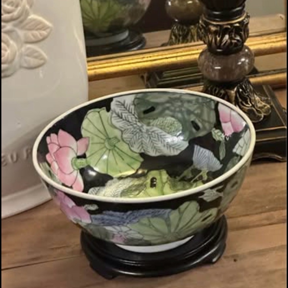 Black Lotus Chinoiserie Bowl